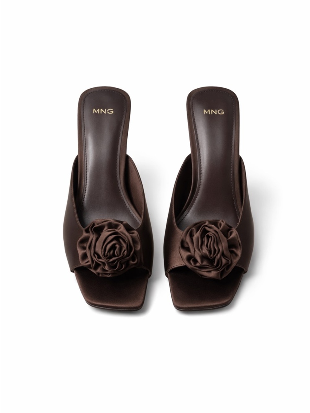 MNG Mango Jen Ceballos Satin Floral Heeled Sandals Brown Size 8 Square Toe
